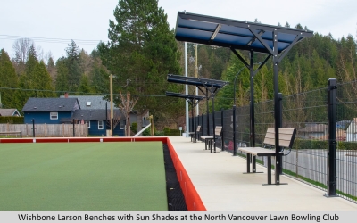 Wishbone Larson Benches with Sun Shade at the North Vancouver Lawn Bowling Club